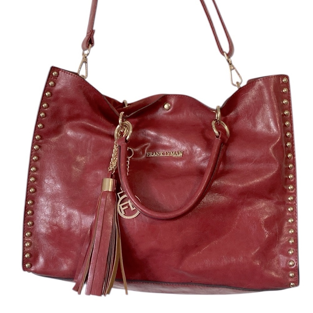 Frank Lyman Design Red leather with Gold details Tote Bag with Elegant Tassel